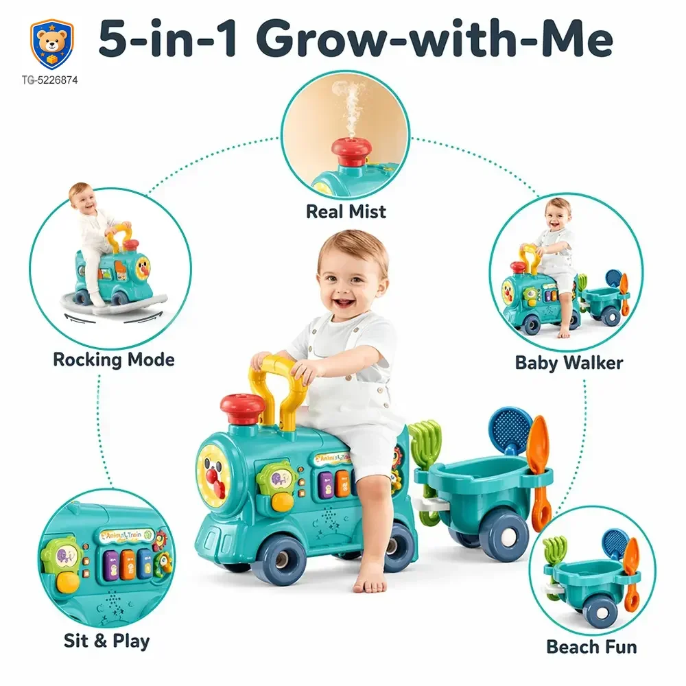 Multifunctional Baby Steam Walker Train Toy, 5-in-1 Activity Ride Toy — product view 2