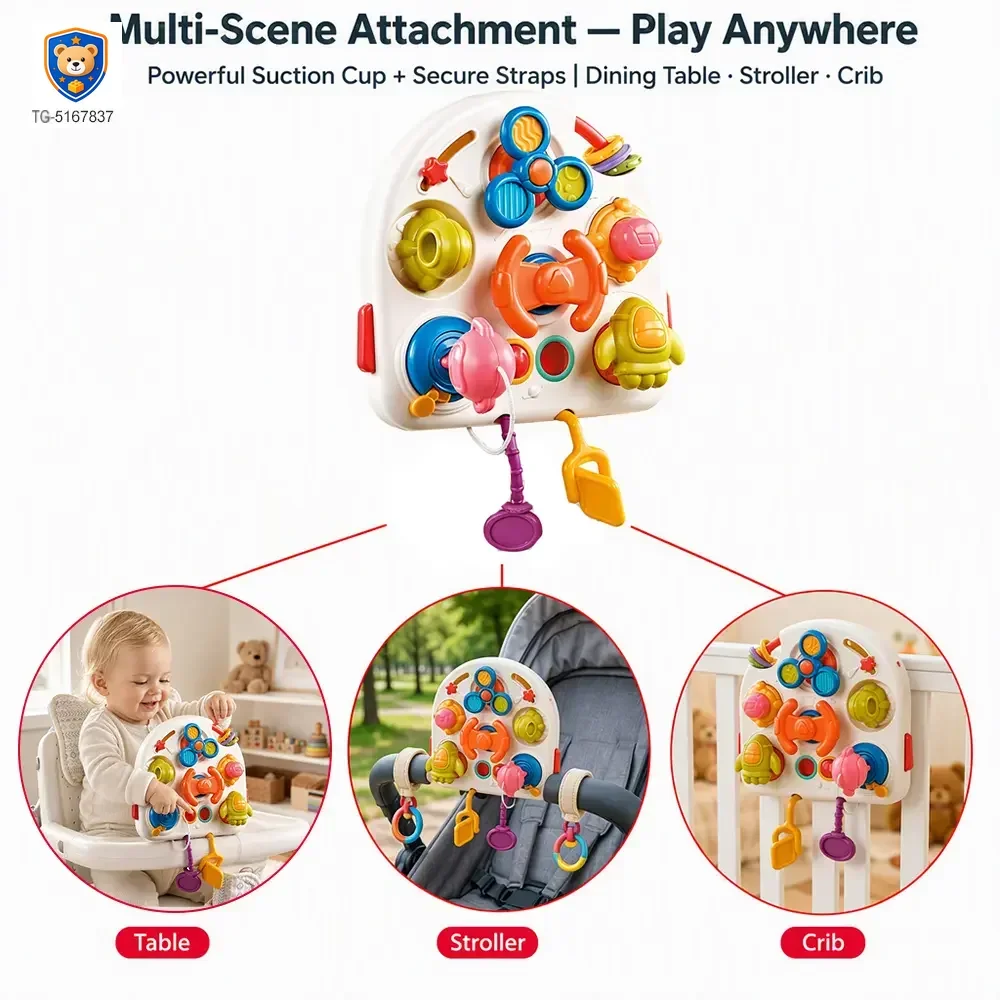 Montessori Busy Board Toys, Spinning, Sliding & Fine Motor Skill Activities Learning Toy — product view 3